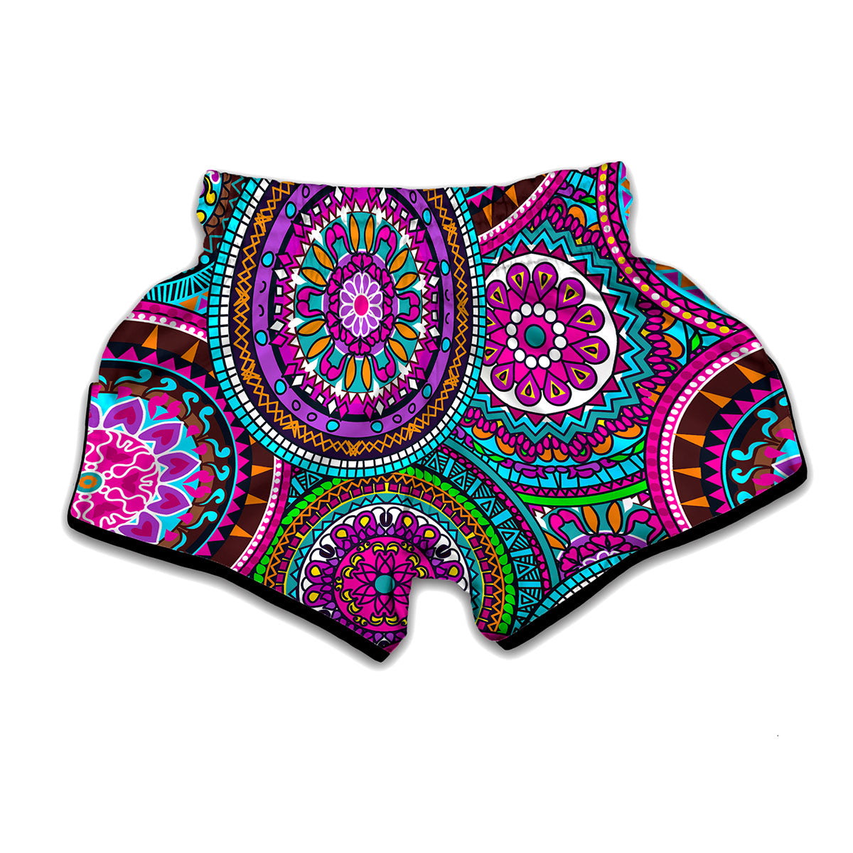 Purple Teal Circle Mandala Print Muay Thai Boxing Shorts