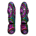 Purple Teal Circle Mandala Print Muay Thai Shin Guards