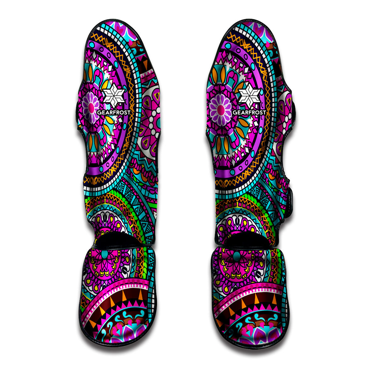 Purple Teal Circle Mandala Print Muay Thai Shin Guard