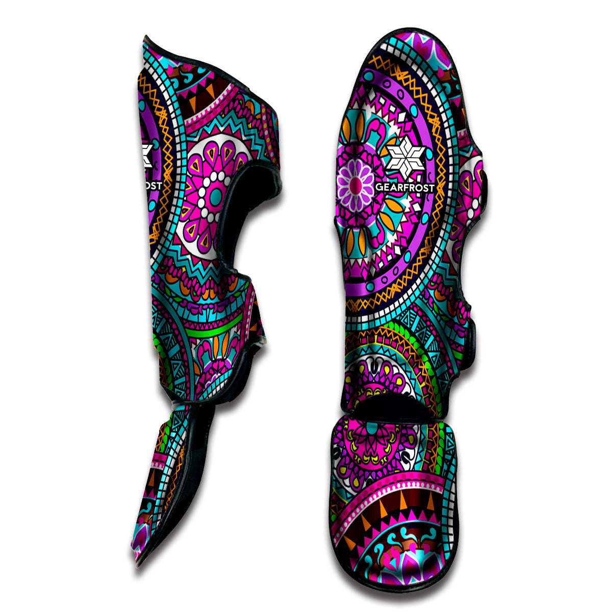 Purple Teal Circle Mandala Print Muay Thai Shin Guard