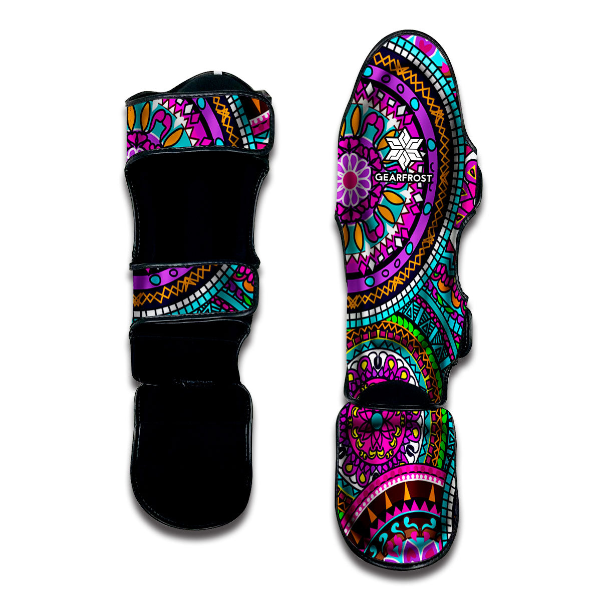 Purple Teal Circle Mandala Print Muay Thai Shin Guard