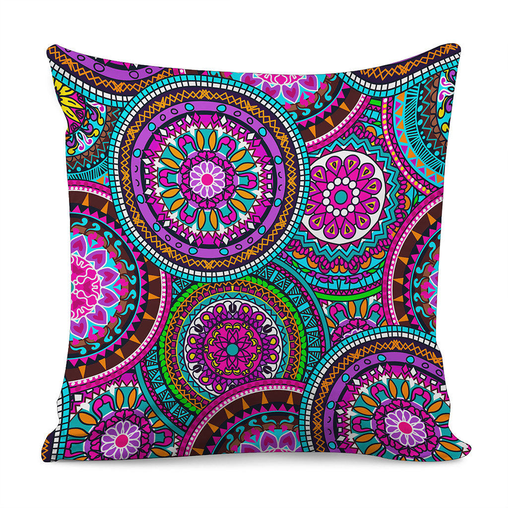 Purple Teal Circle Mandala Print Pillow Cover