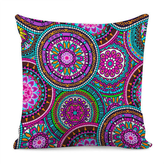 Purple Teal Circle Mandala Print Pillow Cover