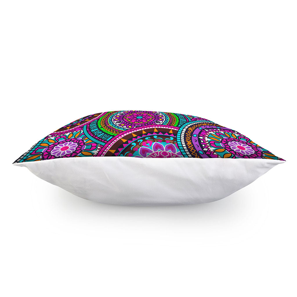 Purple Teal Circle Mandala Print Pillow Cover