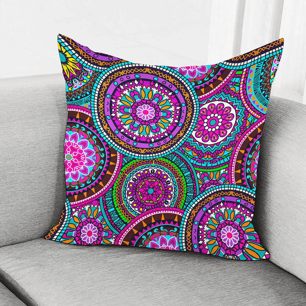 Purple Teal Circle Mandala Print Pillow Cover