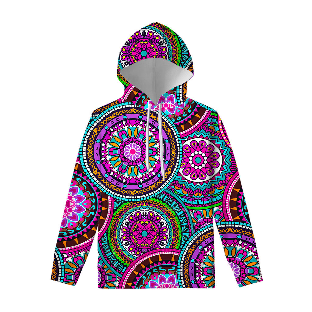 Purple Teal Circle Mandala Print Pullover Hoodie