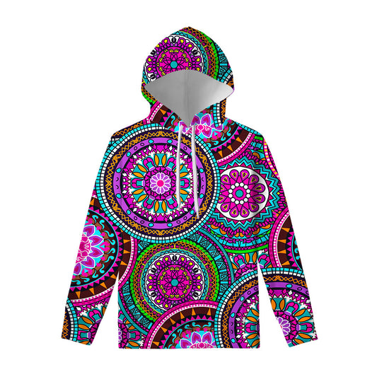 Purple Teal Circle Mandala Print Pullover Hoodie
