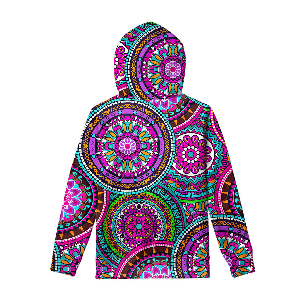 Purple Teal Circle Mandala Print Pullover Hoodie
