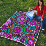 Purple Teal Circle Mandala Print Quilt