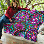 Purple Teal Circle Mandala Print Quilt