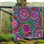 Purple Teal Circle Mandala Print Quilt