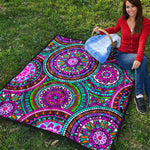 Purple Teal Circle Mandala Print Quilt