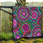 Purple Teal Circle Mandala Print Quilt