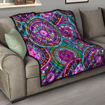 Purple Teal Circle Mandala Print Quilt