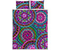 Purple Teal Circle Mandala Print Quilt Bed Set