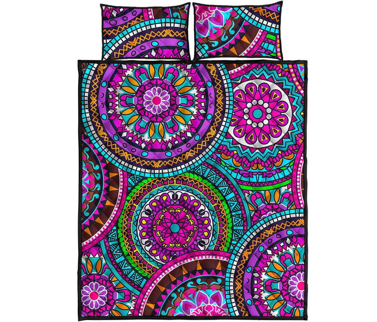 Purple Teal Circle Mandala Print Quilt Bed Set