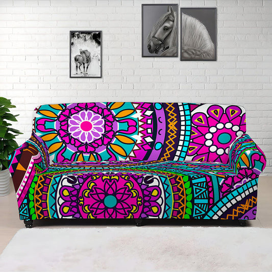 Purple Teal Circle Mandala Print Sofa Cover