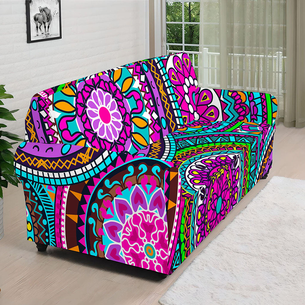 Purple Teal Circle Mandala Print Sofa Cover