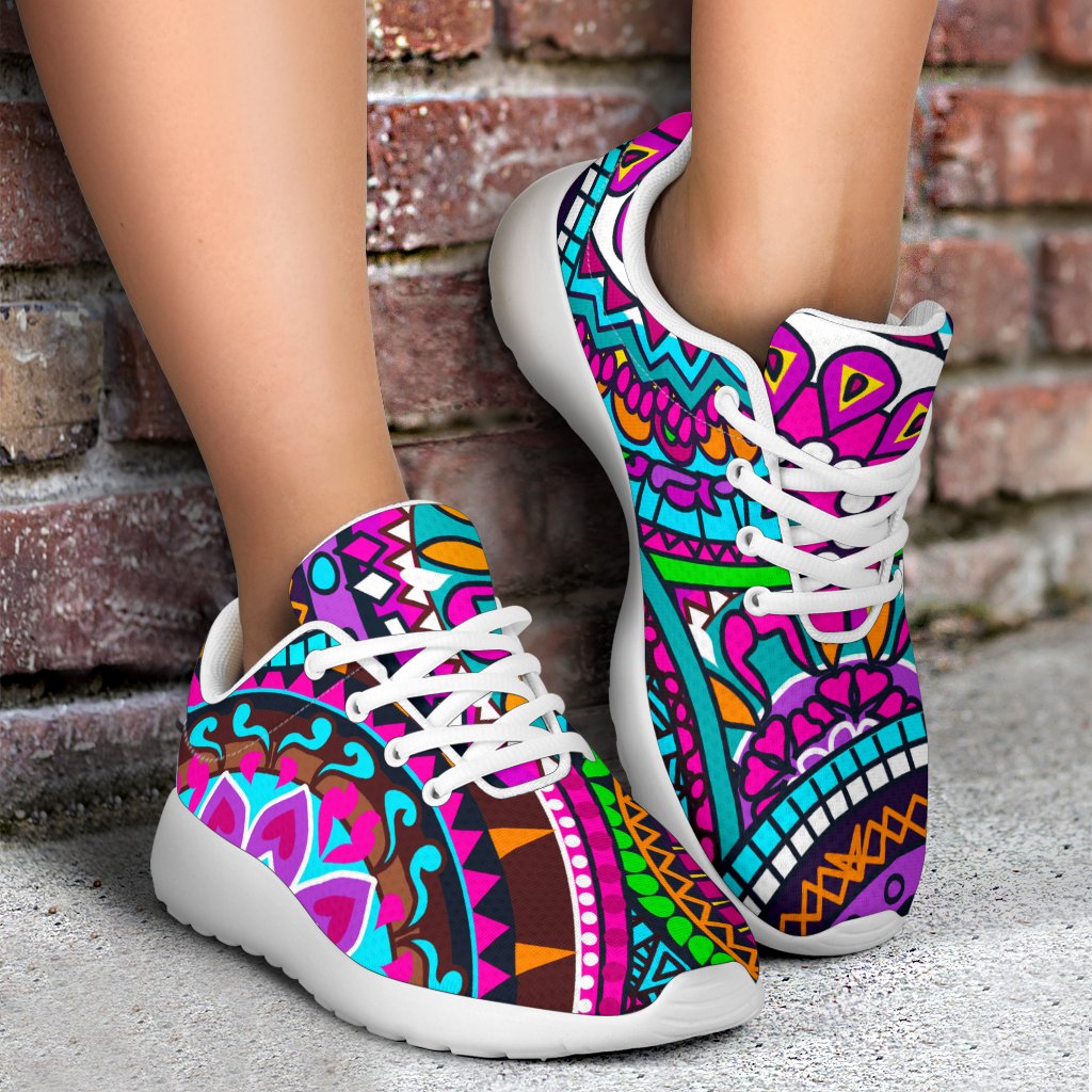 Purple Teal Circle Mandala Print Sport Shoes GearFrost