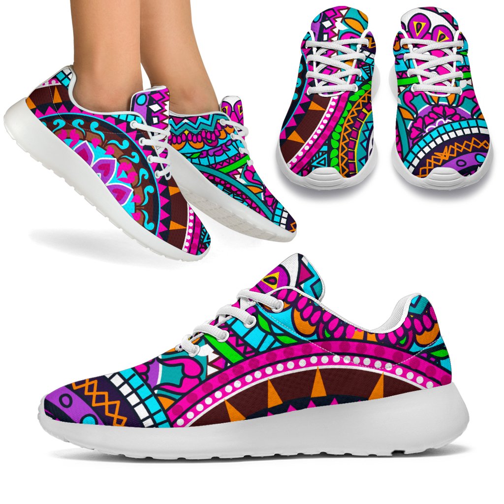 Purple Teal Circle Mandala Print Sport Shoes GearFrost