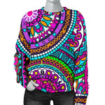 Purple Teal Circle Mandala Print Women's Crewneck Sweatshirt GearFrost