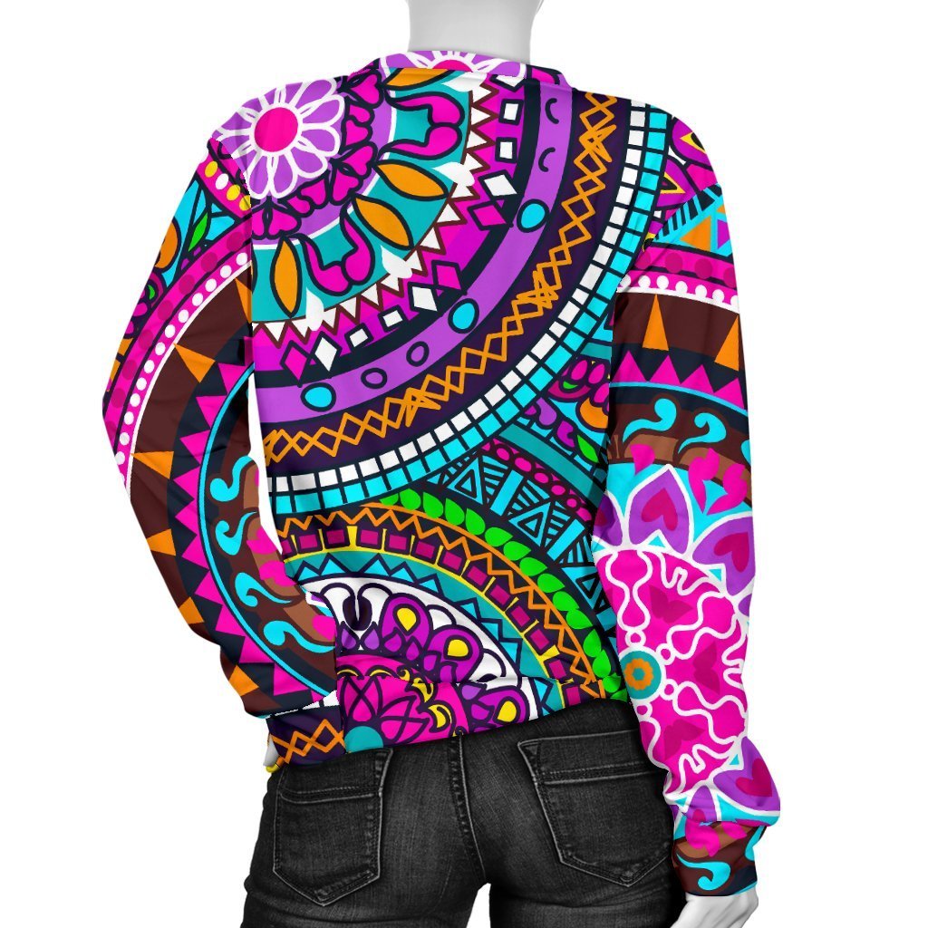 Purple Teal Circle Mandala Print Women's Crewneck Sweatshirt GearFrost