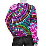 Purple Teal Circle Mandala Print Women's Crewneck Sweatshirt GearFrost