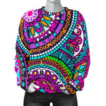Purple Teal Circle Mandala Print Women's Crewneck Sweatshirt GearFrost