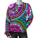 Purple Teal Circle Mandala Print Women's Crewneck Sweatshirt GearFrost