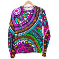 Purple Teal Circle Mandala Print Women's Crewneck Sweatshirt