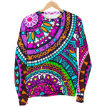 Purple Teal Circle Mandala Print Women's Crewneck Sweatshirt GearFrost