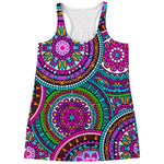 Purple Teal Circle Mandala Print Women's Racerback Tank Top