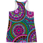 Purple Teal Circle Mandala Print Women's Racerback Tank Top