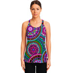 Purple Teal Circle Mandala Print Women's Racerback Tank Top