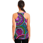 Purple Teal Circle Mandala Print Women's Racerback Tank Top