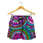 Purple Teal Circle Mandala Print Women's Shorts