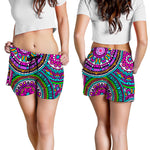 Purple Teal Circle Mandala Print Women's Shorts