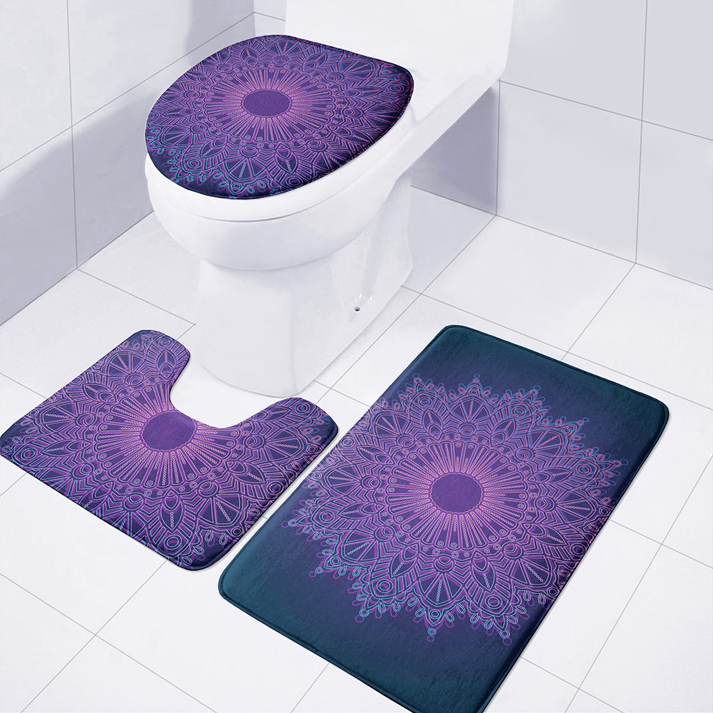 Purple Trippy Mandala Print 3 Piece Bath Mat Set