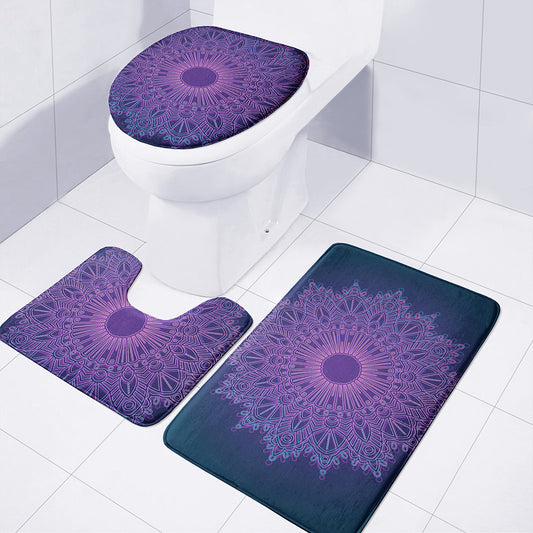 Purple Trippy Mandala Print 3 Piece Bath Mat Set