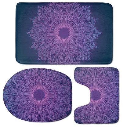 Purple Trippy Mandala Print 3 Piece Bath Mat Set