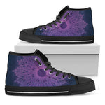 Purple Trippy Mandala Print Black High Top Shoes