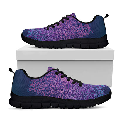 Purple Trippy Mandala Print Black Sneakers