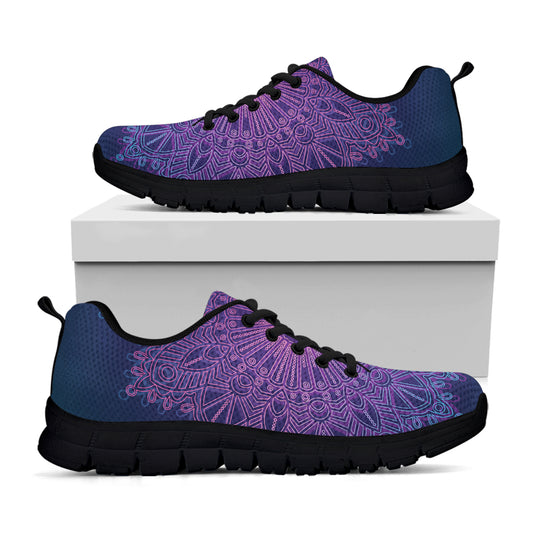 Purple Trippy Mandala Print Black Sneakers