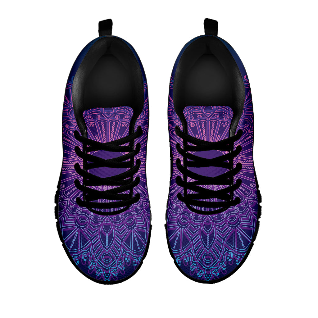 Purple Trippy Mandala Print Black Sneakers
