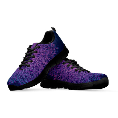 Purple Trippy Mandala Print Black Sneakers