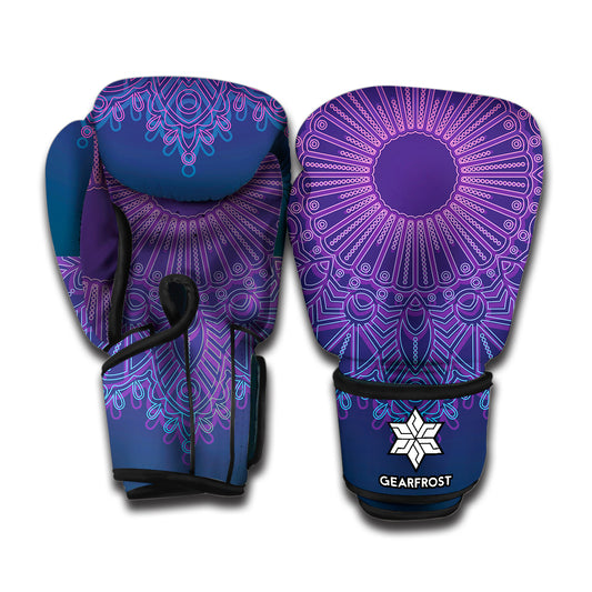 Purple Trippy Mandala Print Boxing Gloves