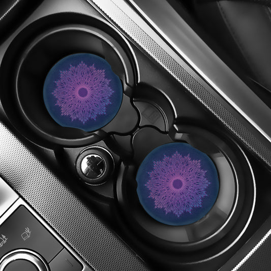 Purple Trippy Mandala Print Car Coasters