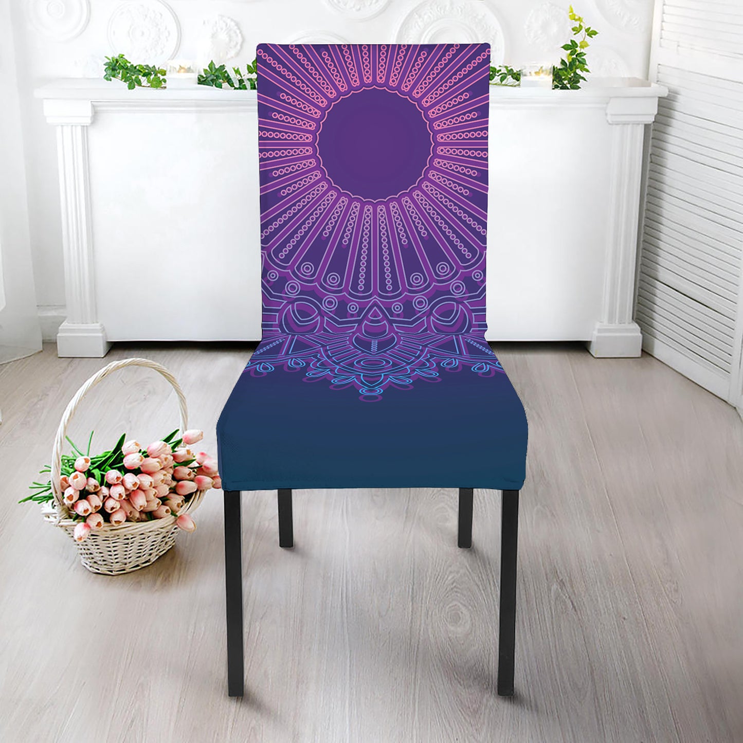 Purple Trippy Mandala Print Dining Chair Slipcover