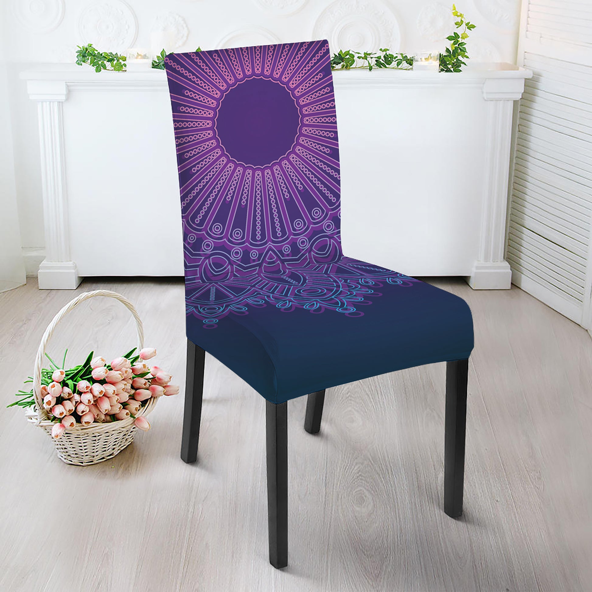 Purple Trippy Mandala Print Dining Chair Slipcover