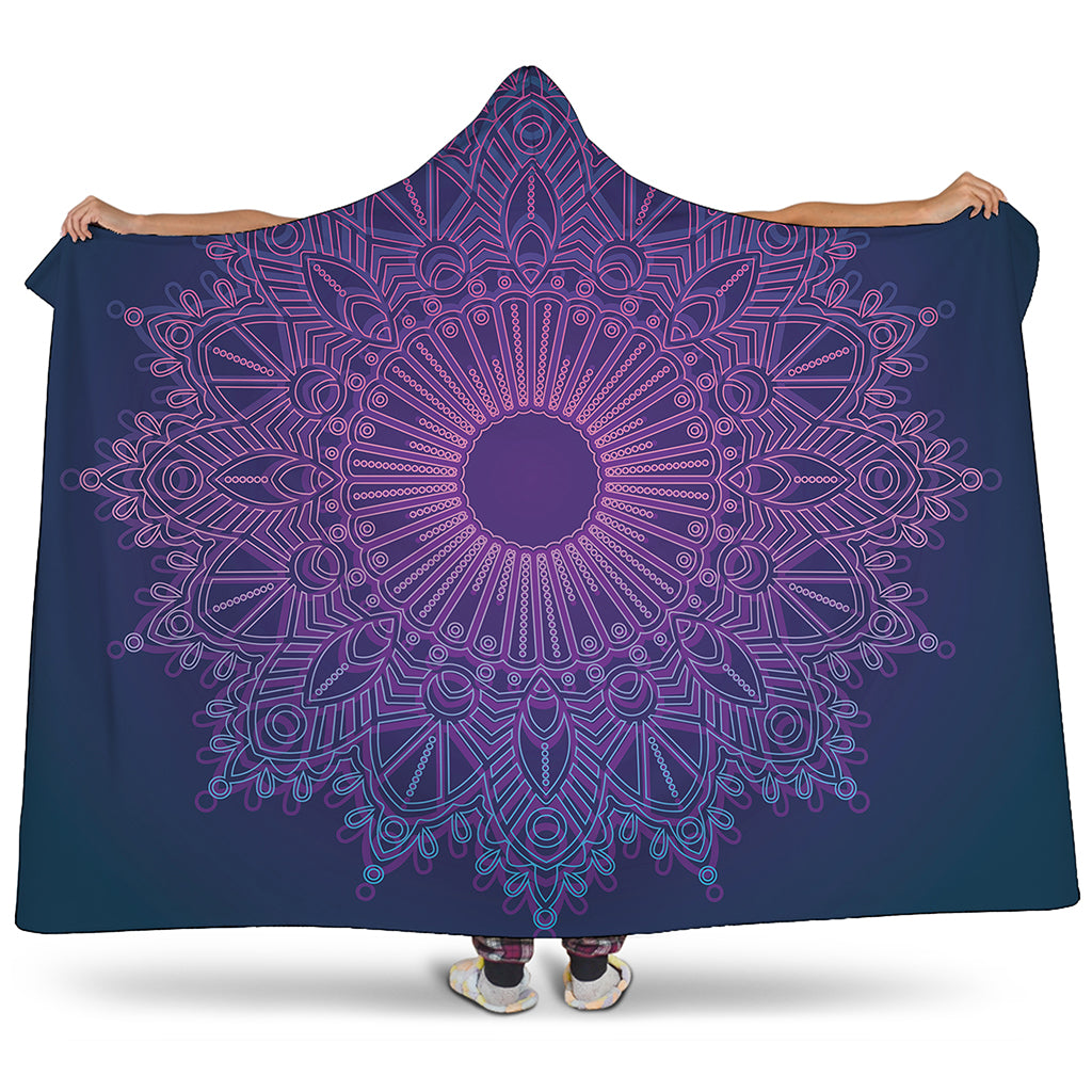 Purple Trippy Mandala Print Hooded Blanket